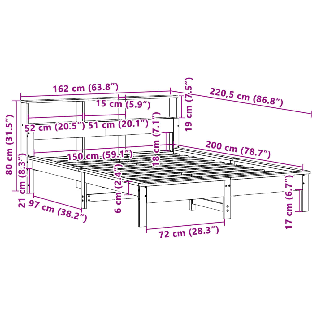 Okvir kreveta bez madraca 150 x 200 cm od masivne borovine
