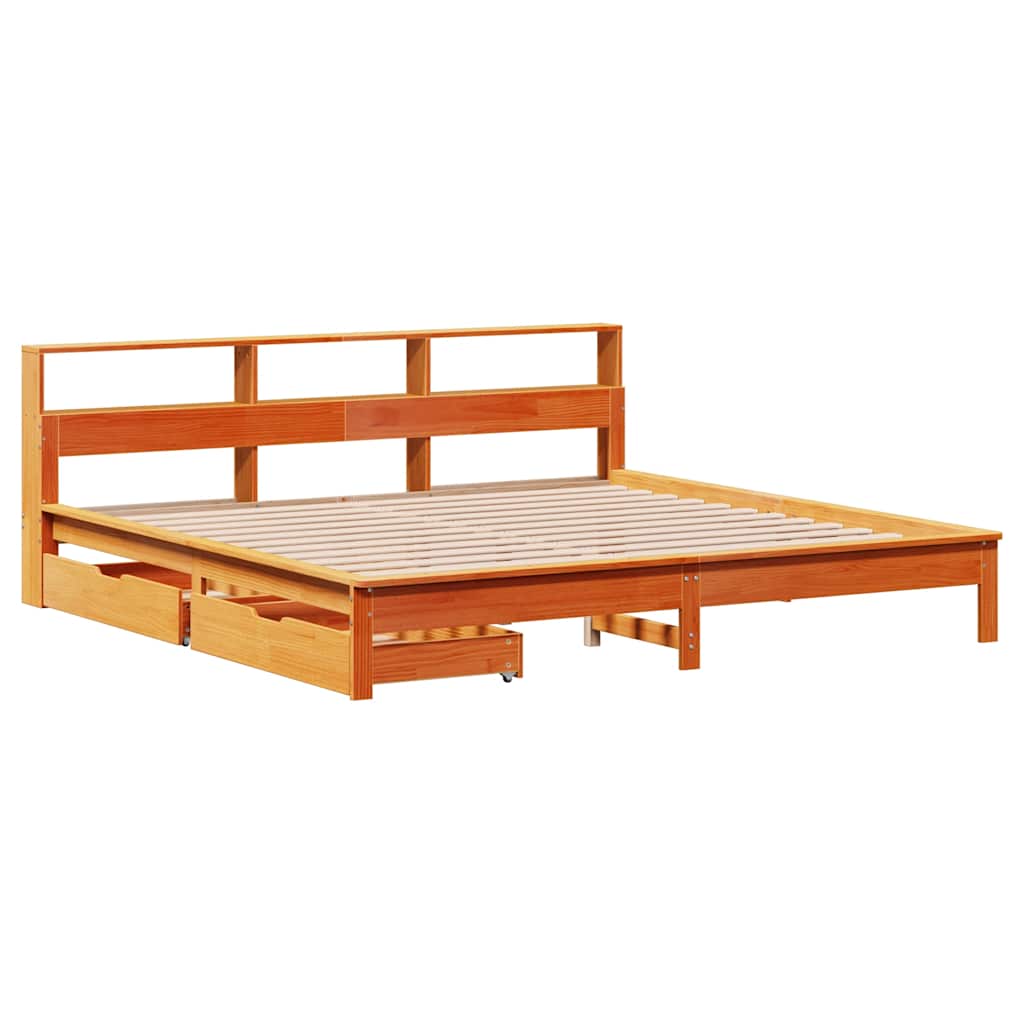 Krevet s regalom za knjige bez madraca 200x200 cm od borovine