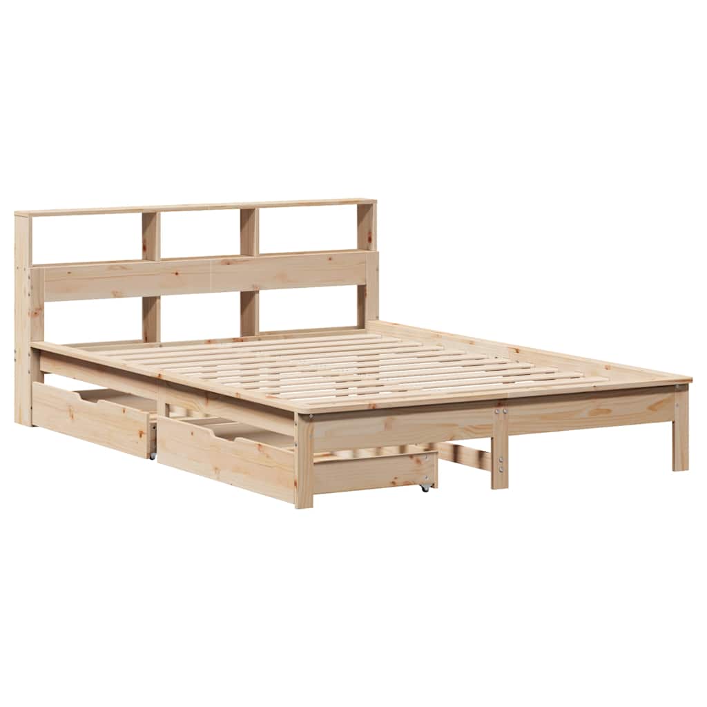 Krevet s regalom za knjige bez madraca 140x190 cm od borovine