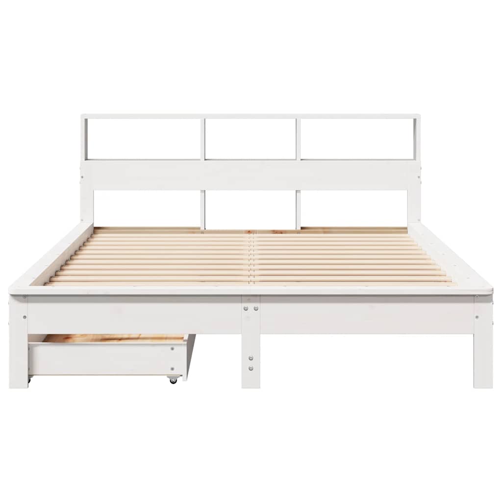 Krevet s regalom z knjige bez madraca bijeli 135x190cm borovina