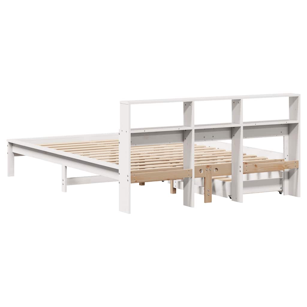 Krevet s regalom z knjige bez madraca bijeli 135x190cm borovina