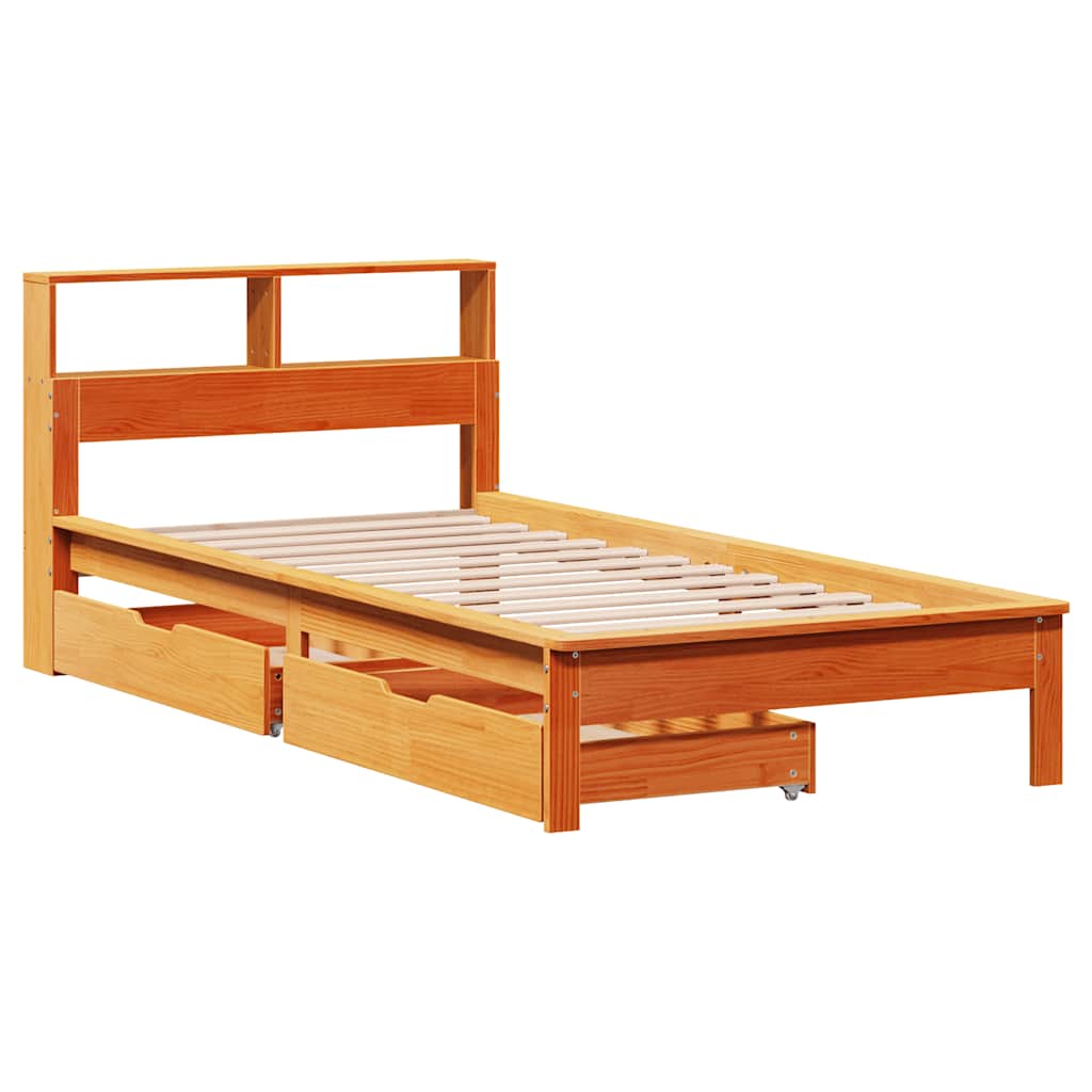 Krevet s regalom za knjige bez madraca 90 x 190 cm od borovine