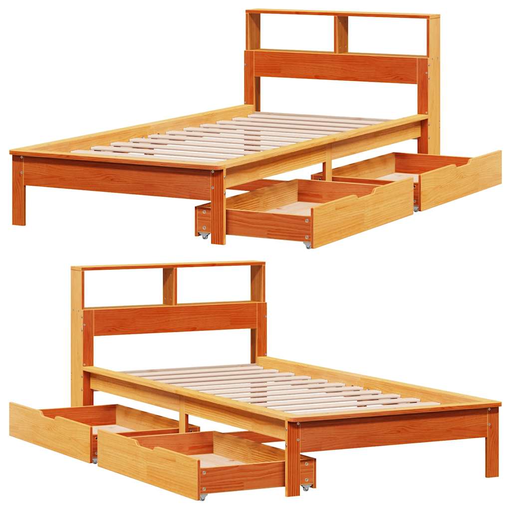 Krevet s regalom za knjige bez madraca 90 x 190 cm od borovine
