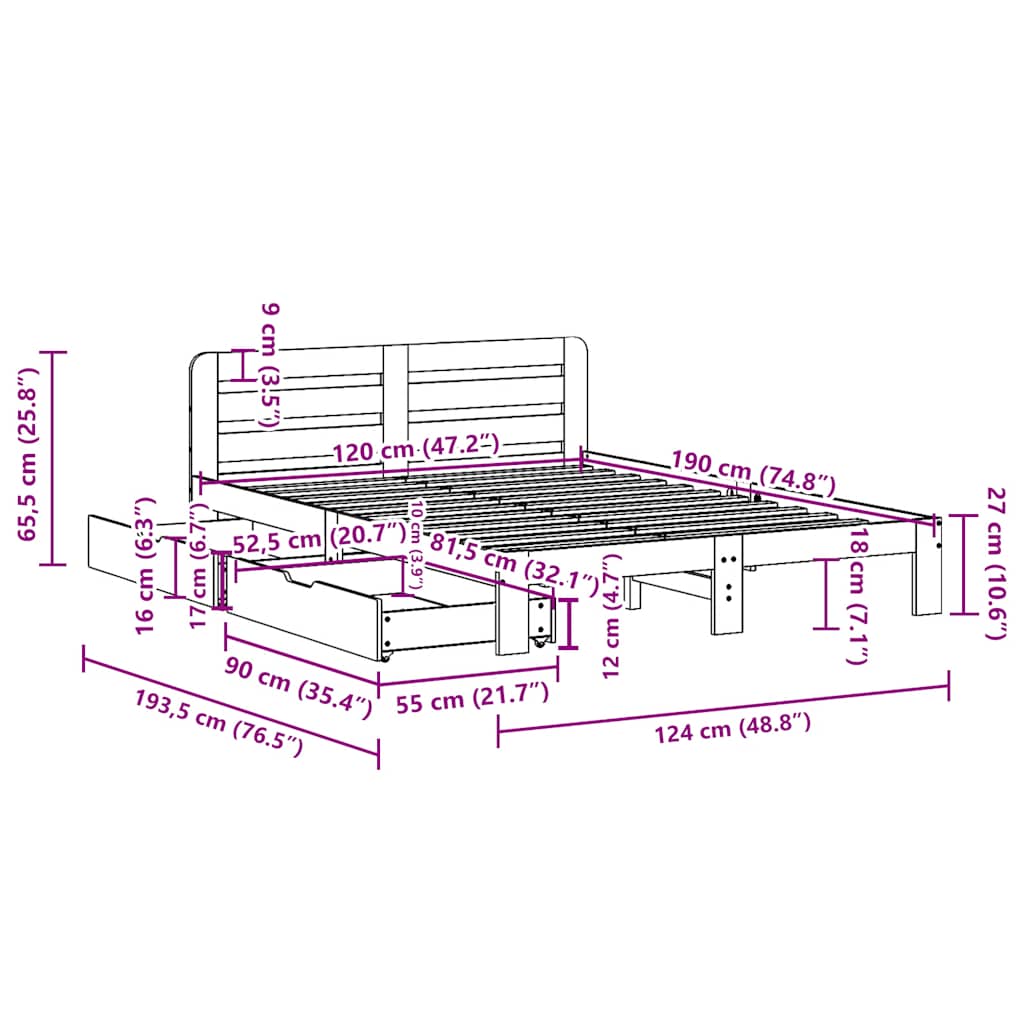 Okvir kreveta bez madraca voštano smeđi 120x190 cm od borovine
