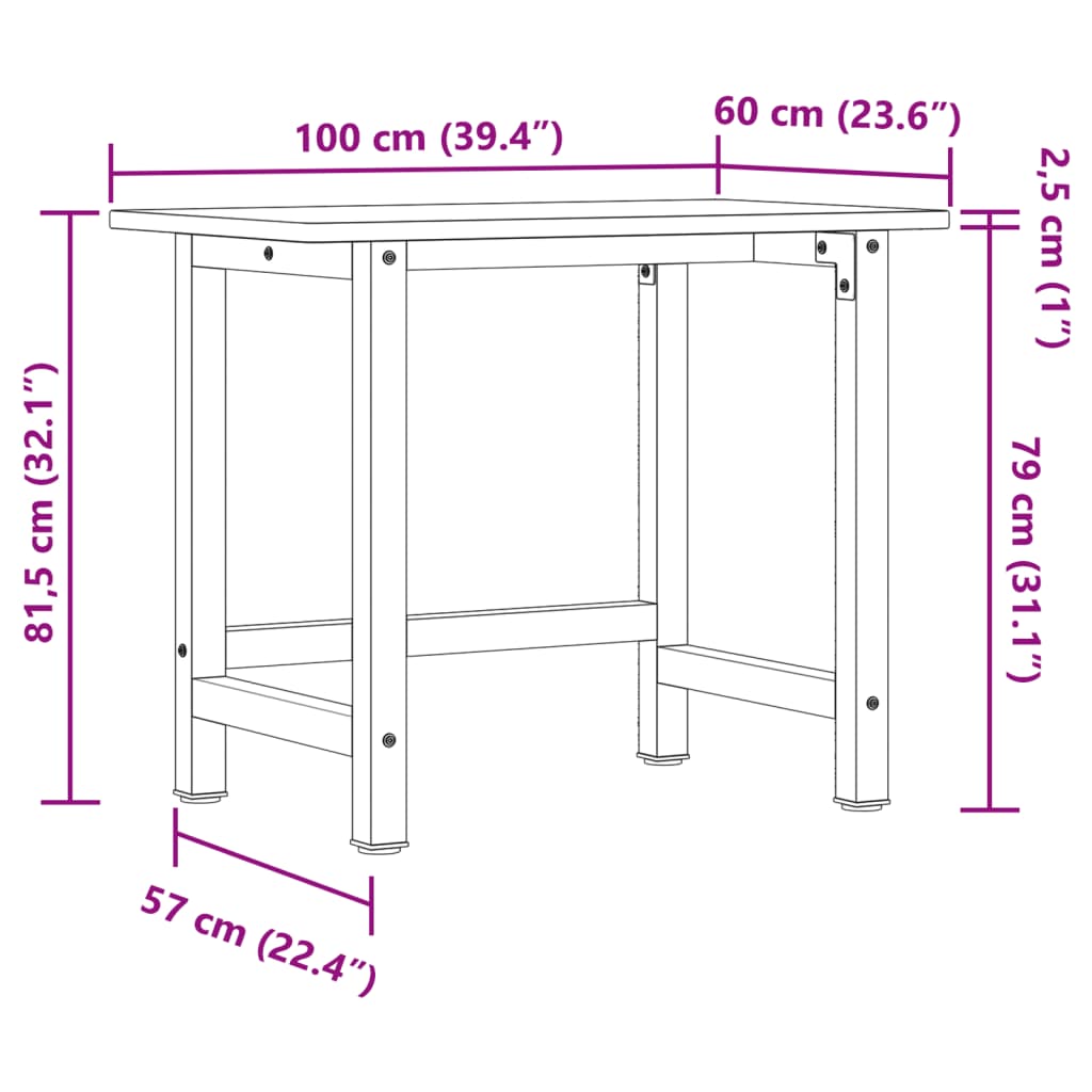 Radni stol 100 x 60 x 81,5 cm od masivne hrastovine pravokutni