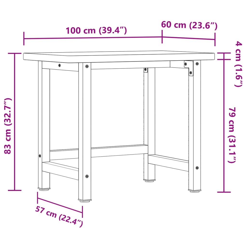 Radni stol 100 x 60 x 83 cm od masivne bukovine pravokutni