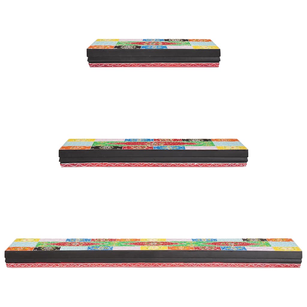 Police na zidu 3 pcs Šareni 100 x 20 x 6 cm Čvrsto drvo manga