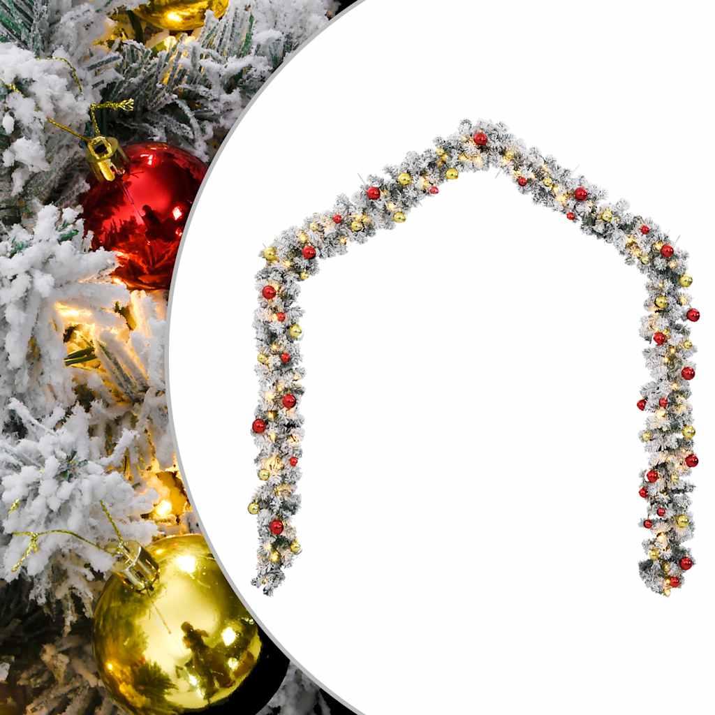 Božićni vijenac s kuglicama i LED svjetlima zeleni 5 m PVC