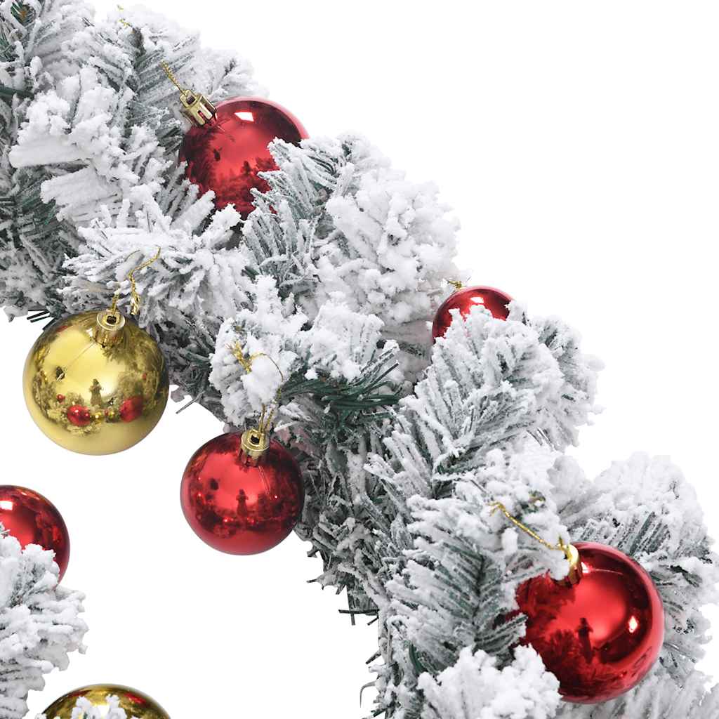 Božićni vijenac s kuglicama i LED svjetlima zeleni 5 m PVC