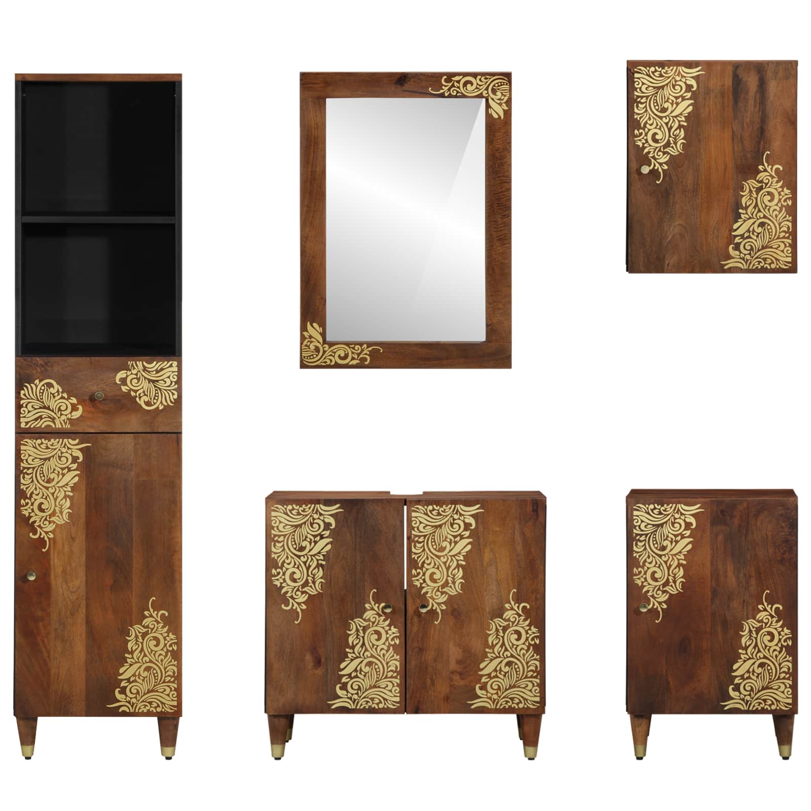 Set ormarića za kupaonicu 5 pcs Medeno smeđa Čvrsto drvo manga
