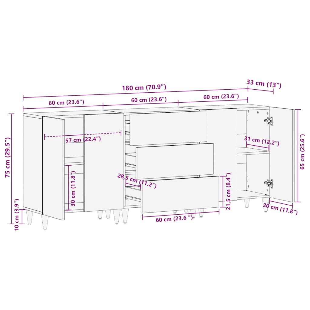 Set ormarića za kupaonicu 3 pcs Siva i zlatna 180 x 33 x 75 cm