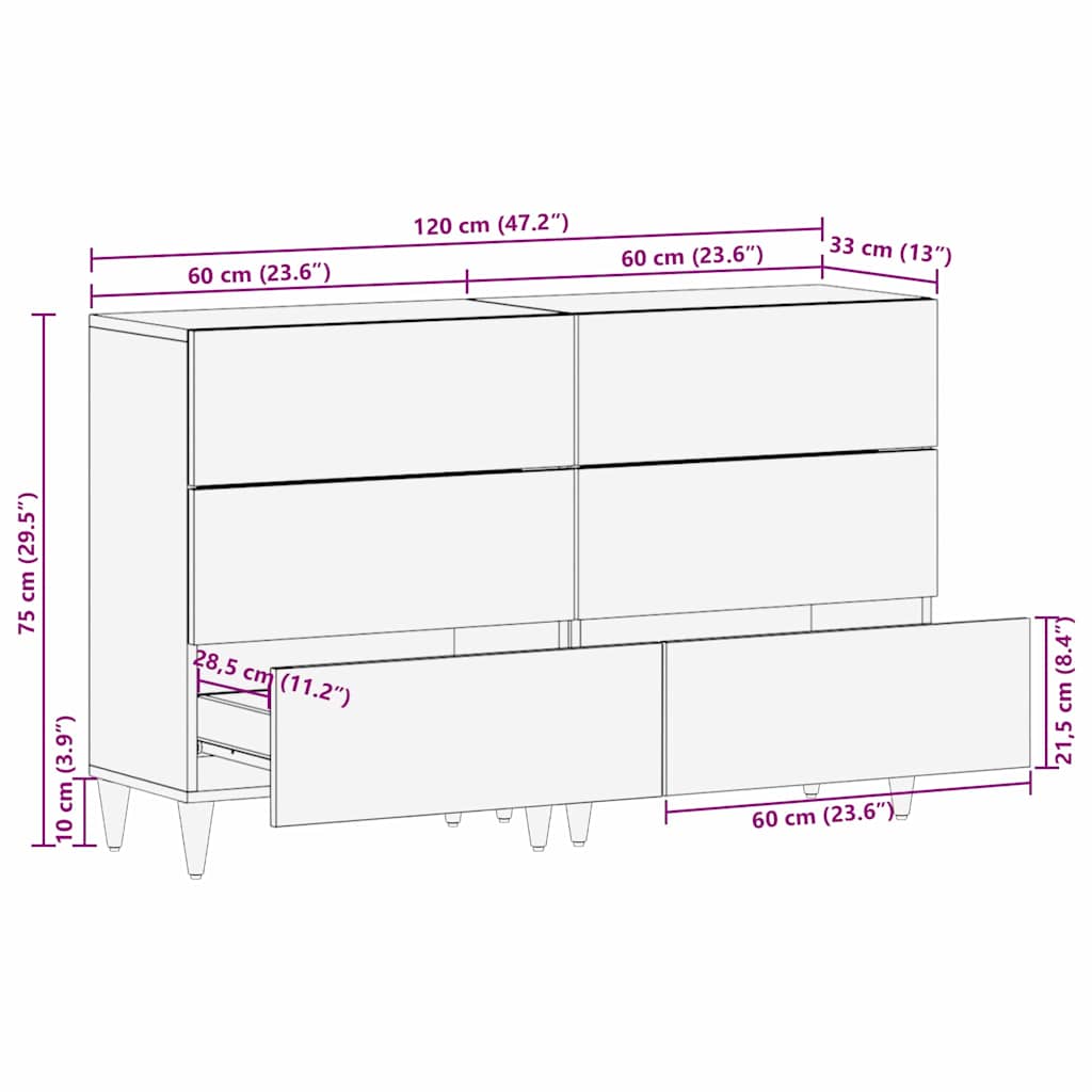 Kreveta s ladicama 2 pcs Crna 60 x 33 x 75 cm Čvrsto drvo manga