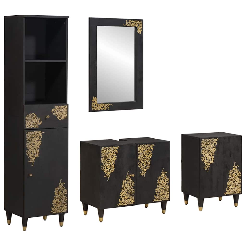 Set ormarića za kupaonicu Zidne 4 pcs Crna Čvrsto drvo manga