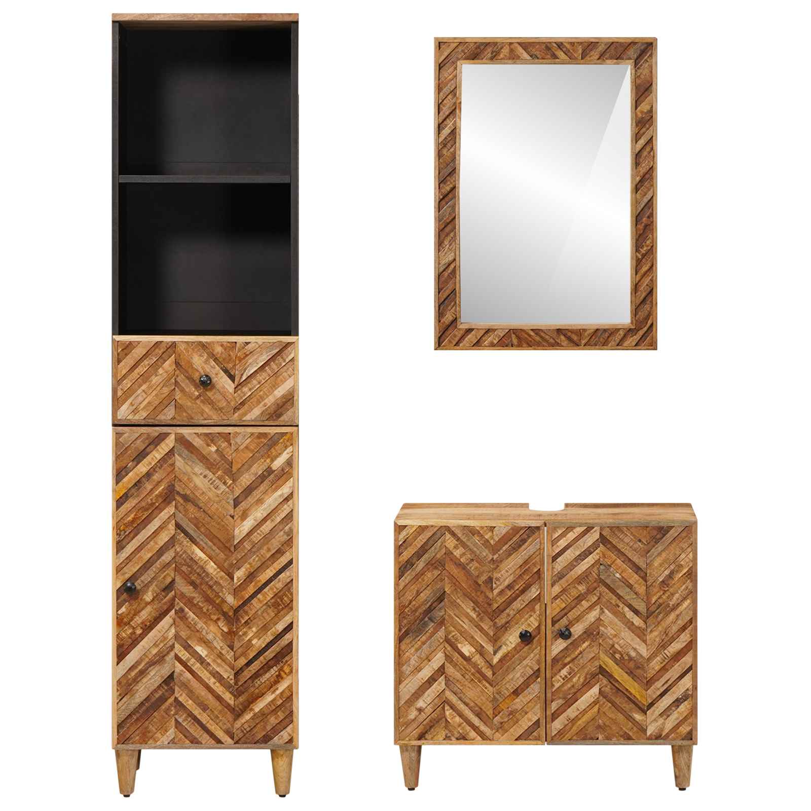 Set ormarića za kupaonicu s ladicama 3 pcs Čvrsto drvo manga