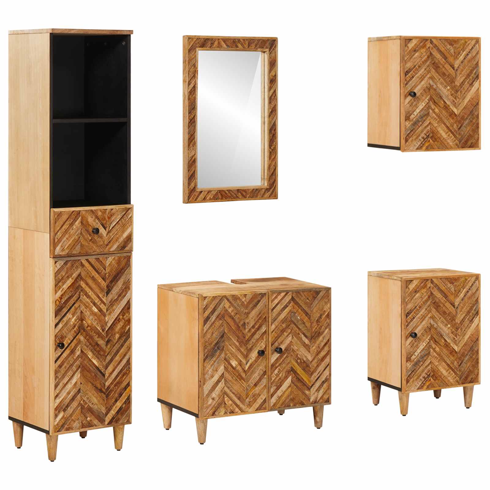 Set ormarića za kupaonicu s ladicama 5 pcs Čvrsto drvo manga