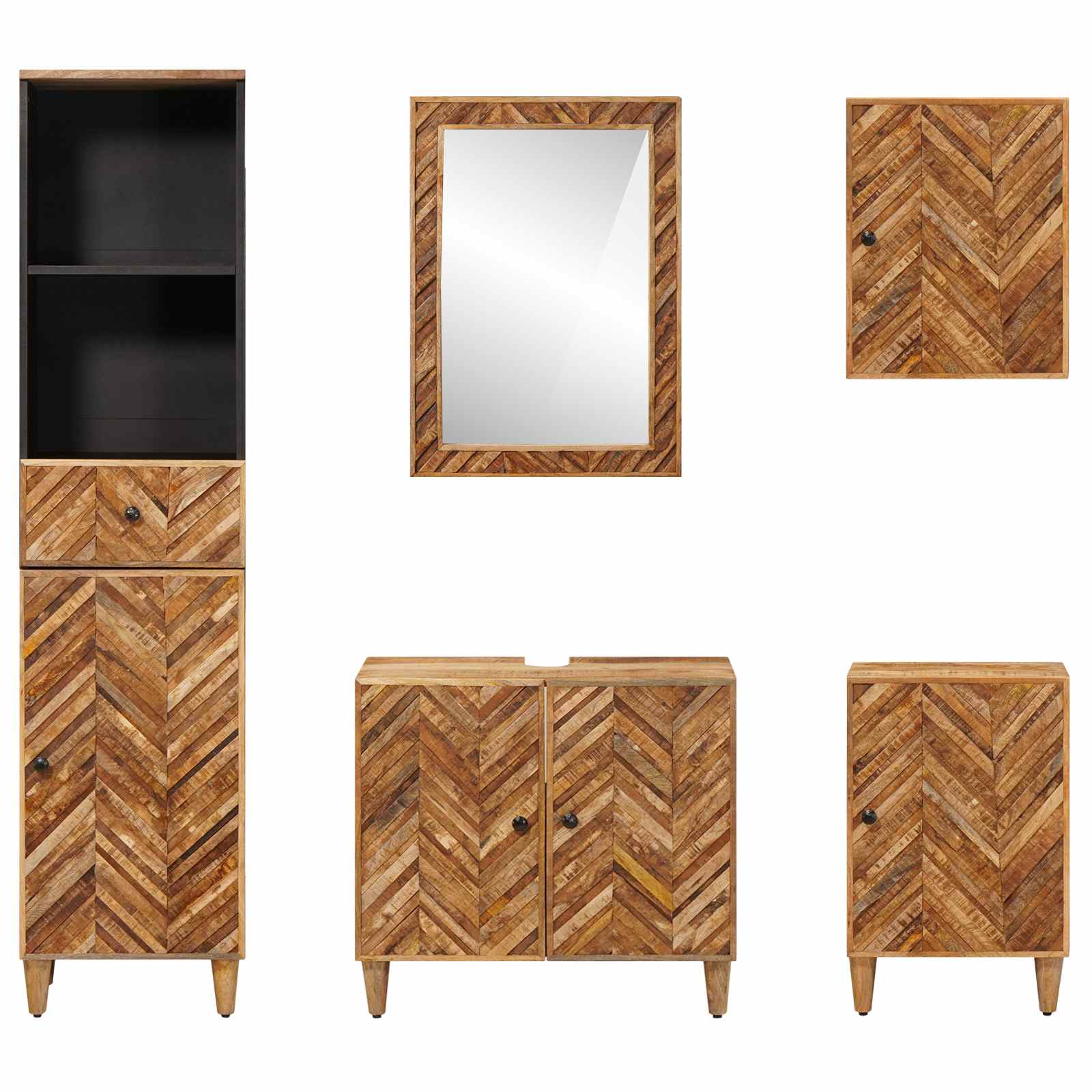 Set ormarića za kupaonicu s ladicama 5 pcs Čvrsto drvo manga