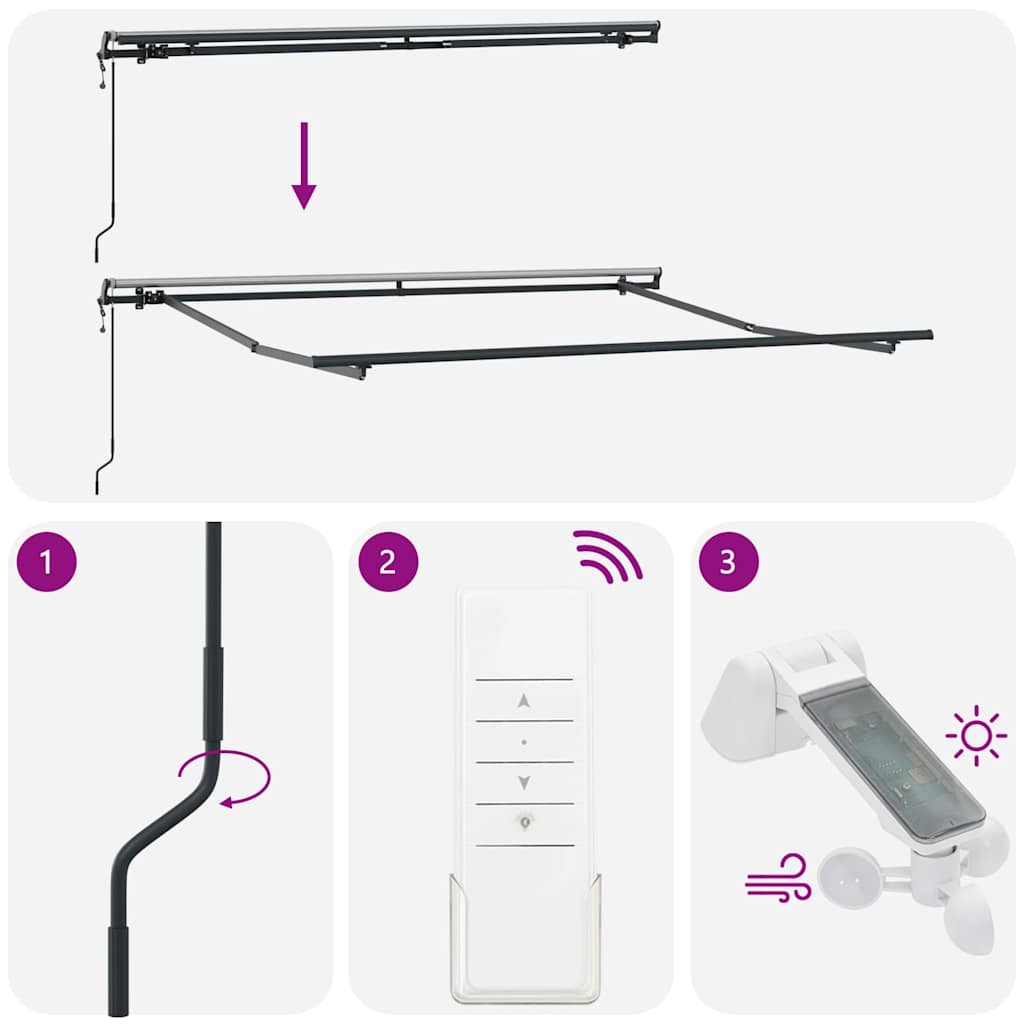 Tenda na automatsko uvlačenje antracit i bijela 300 x 250 cm