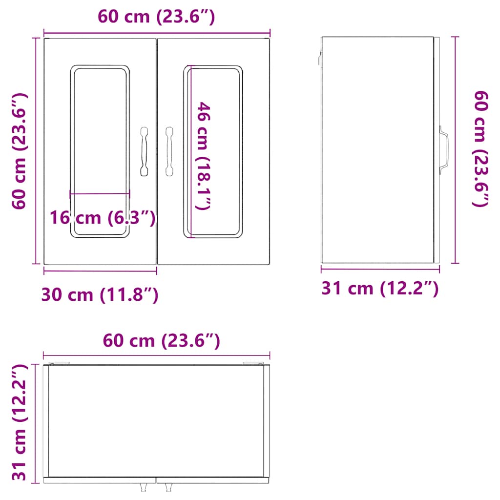 Zidni kuhinjski ormarić sa staklenim vratima "Kalmar" Staro drvo Inženirsko drvo