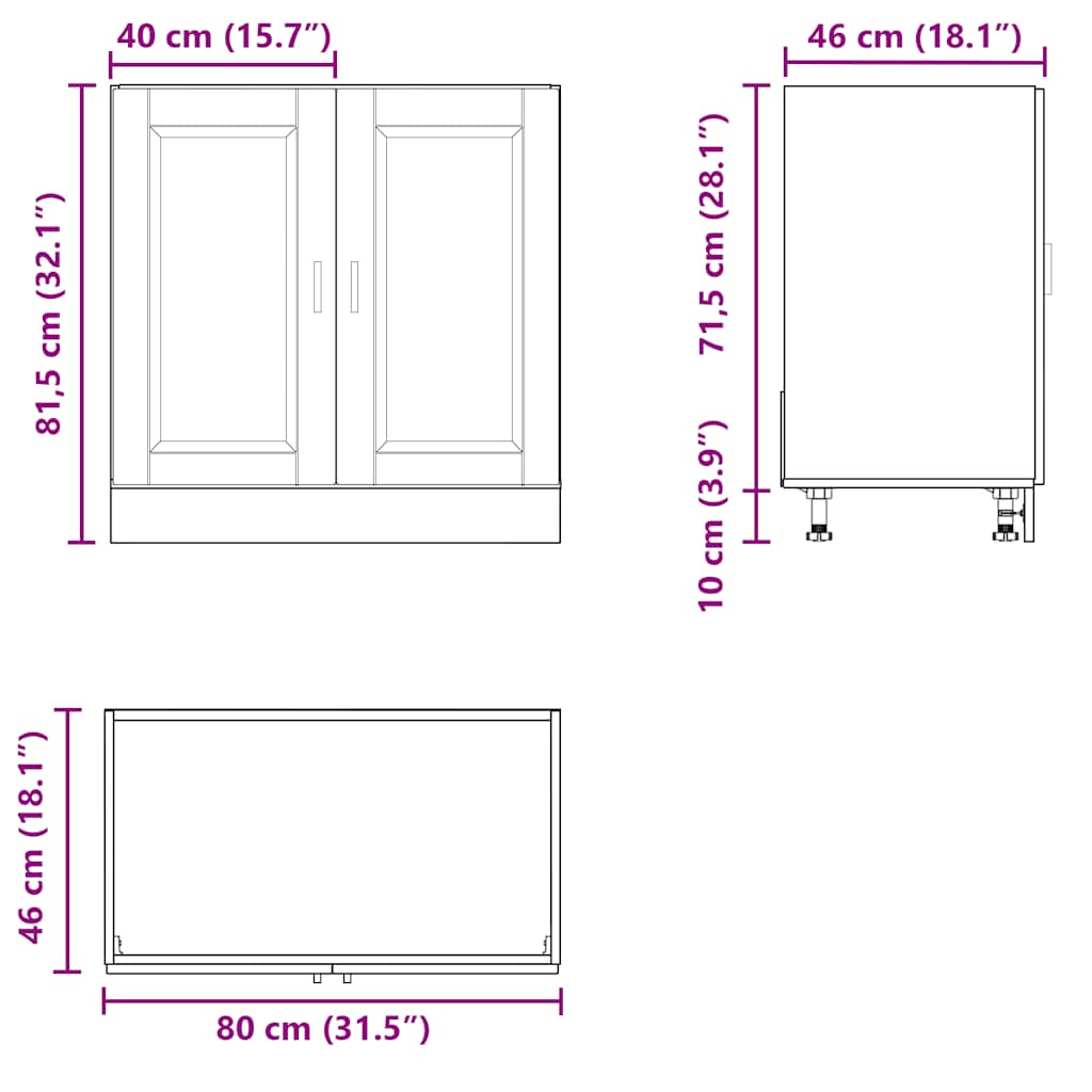 Donji ormarić za sudoper Porto boja drva 80x46x81,5 cm drveni
