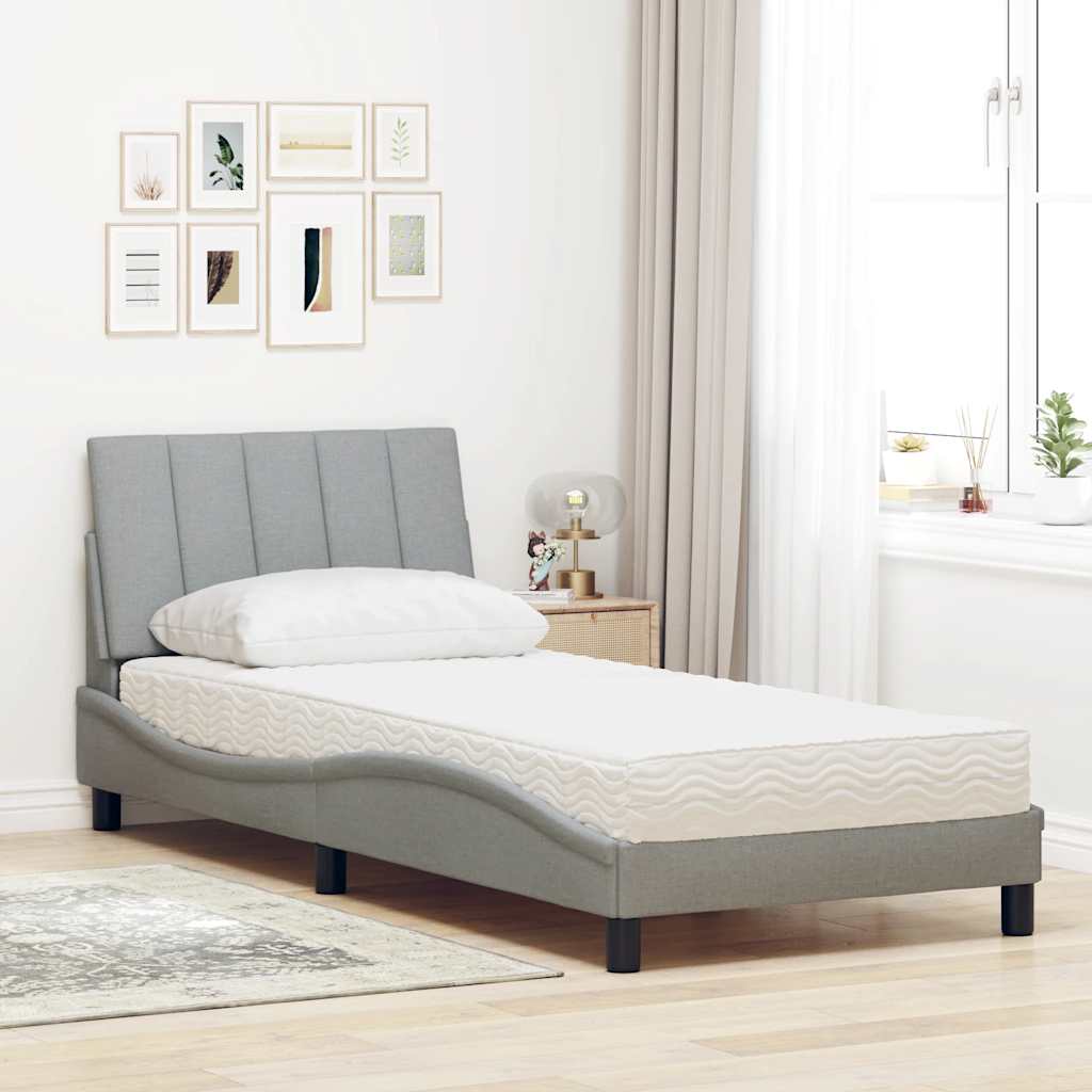 Krevet s madracem Hanko svjetlosivi 80x200cm tkanina