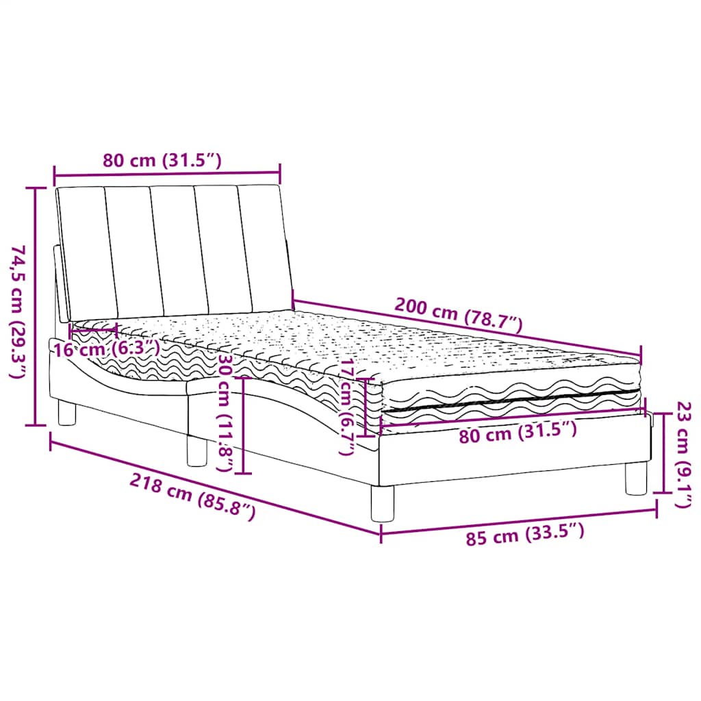Krevet s madracem Hanko svjetlosivi 80x200cm tkanina
