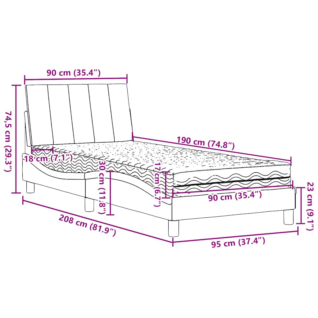 Krevet s madracem Hanko smeđesivi 90x190 cm od tkanine