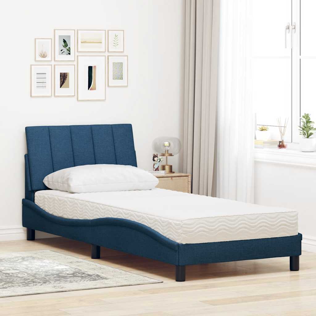 Krevet s madracem Hanko plavi 90 x 190 cm od tkanine