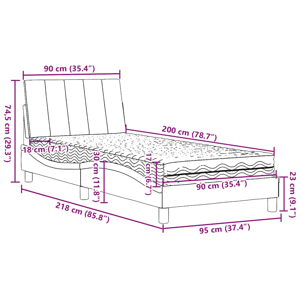 Krevet s madracem Hanko smeđesivi 90x200 cm od tkanine