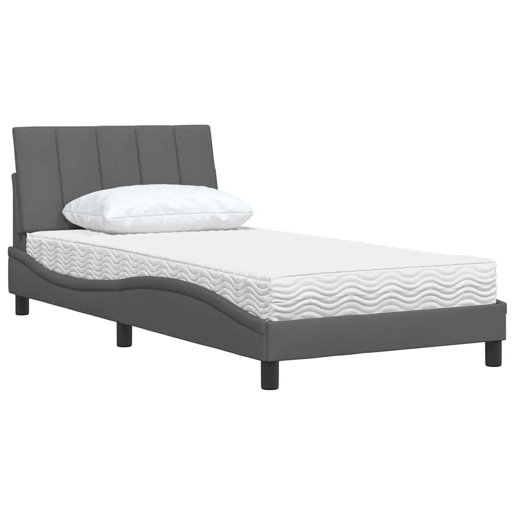Krevet s madracem Hanko tamnosivi 100 x 200 cm od tkanine