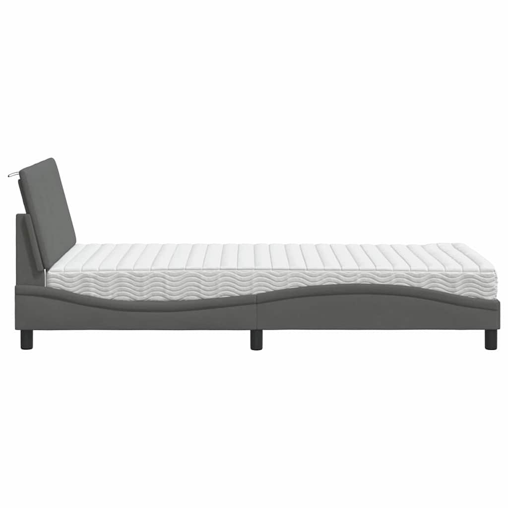 Krevet s madracem Hanko tamnosivi 100 x 200 cm od tkanine