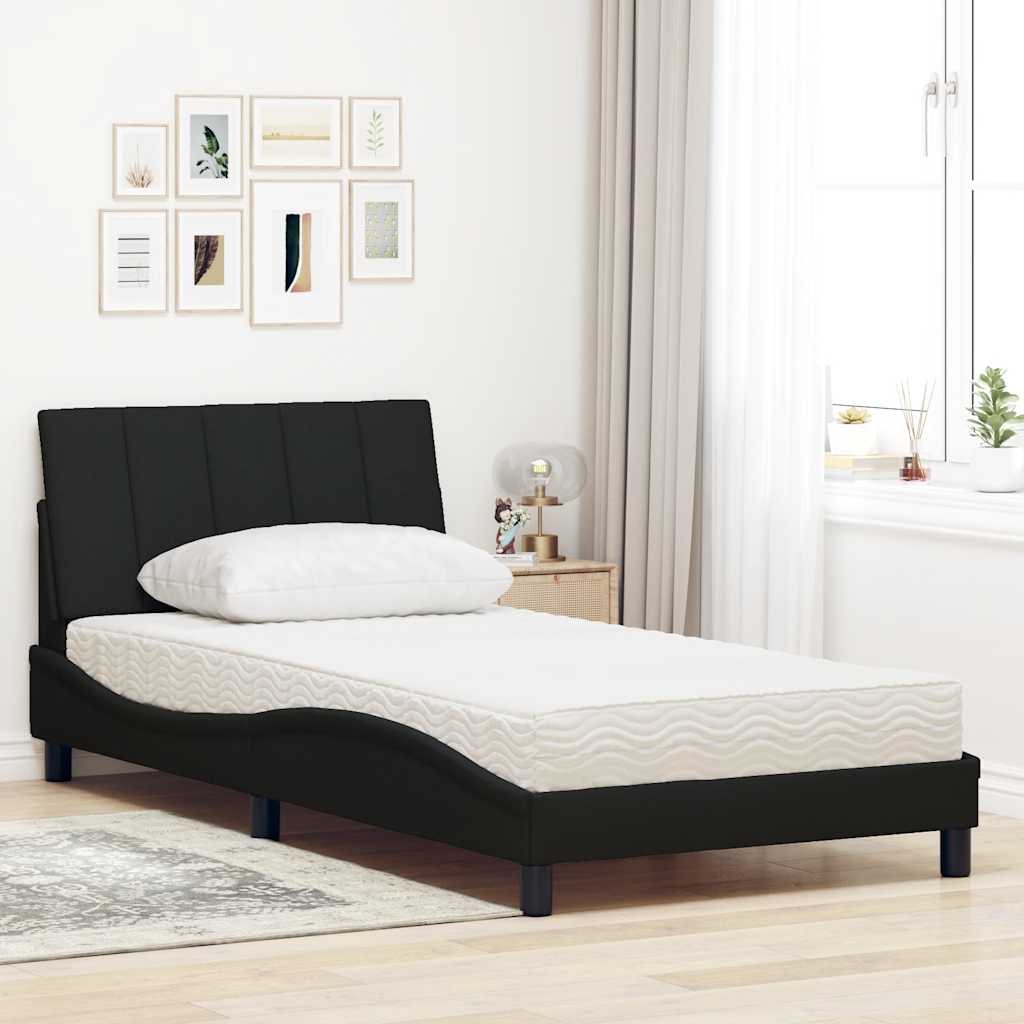 Krevet s madracem Hanko crni 100 x 200 cm od tkanine