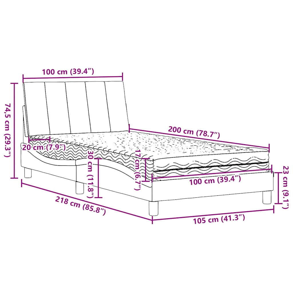 Krevet s madracem Hanko krem 100 x 200 cm od tkanine