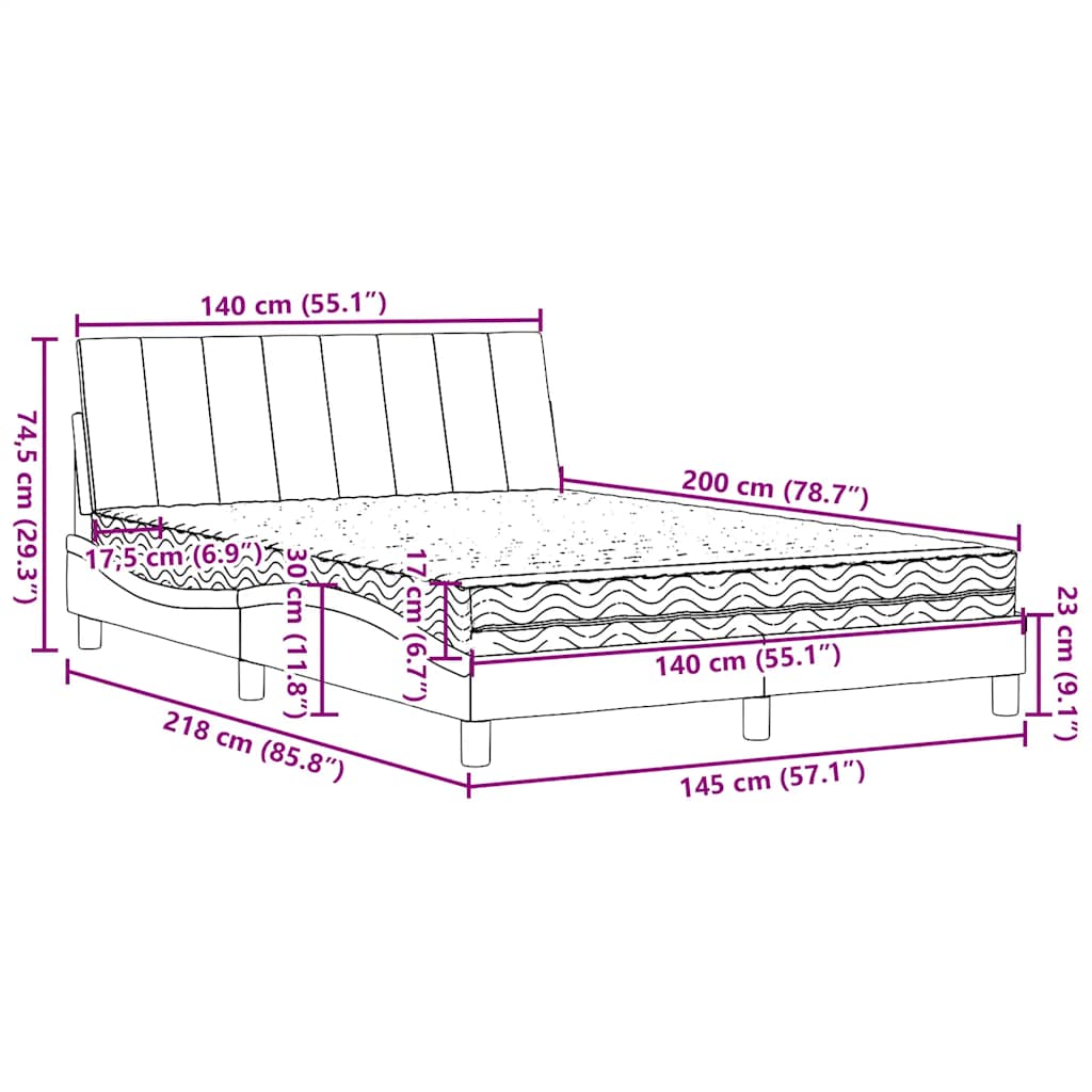 Krevet s madracem Hanko crni 140x200 cm od tkanine