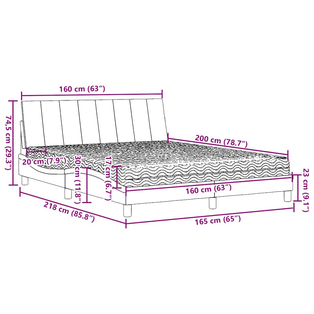 Krevet s madracem Hanko crni 160x200 cm od tkanine