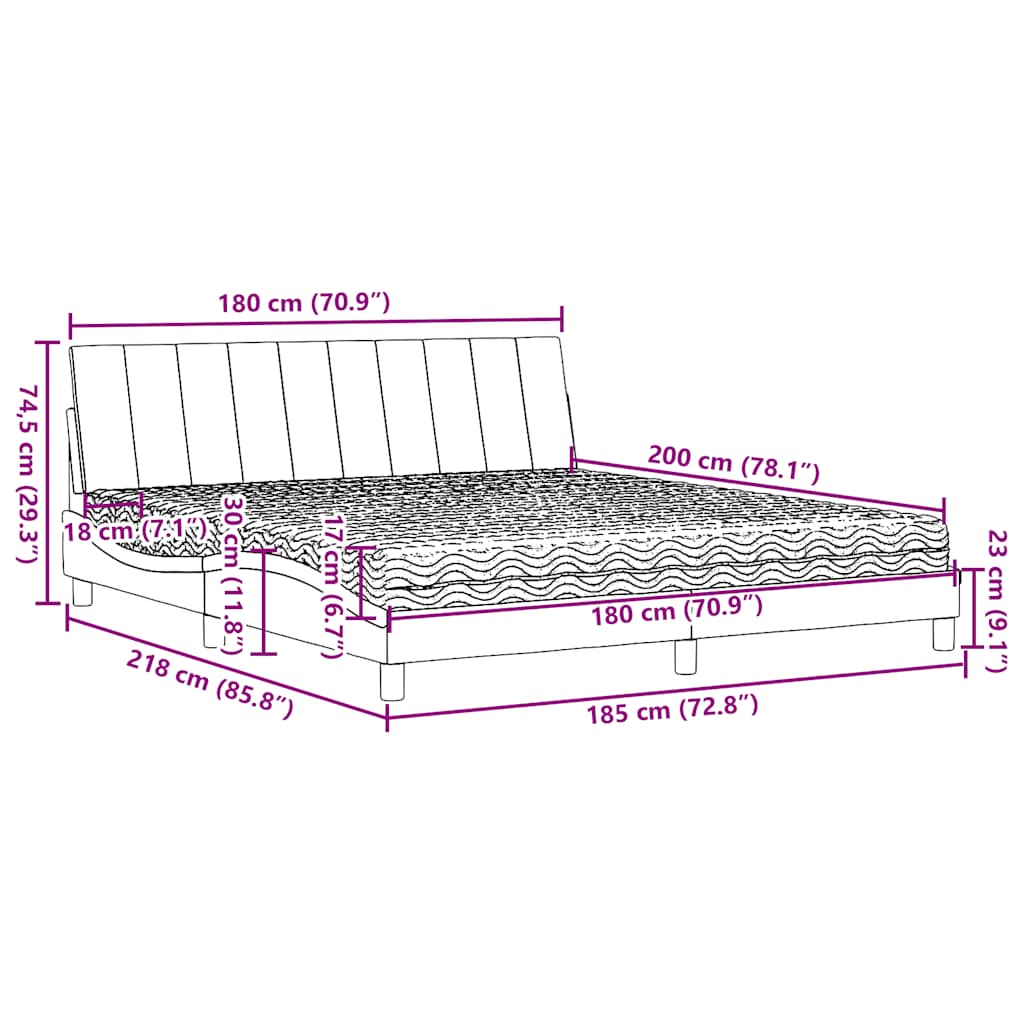 Krevet s madracem Hanko crni 180x200 cm od tkanine
