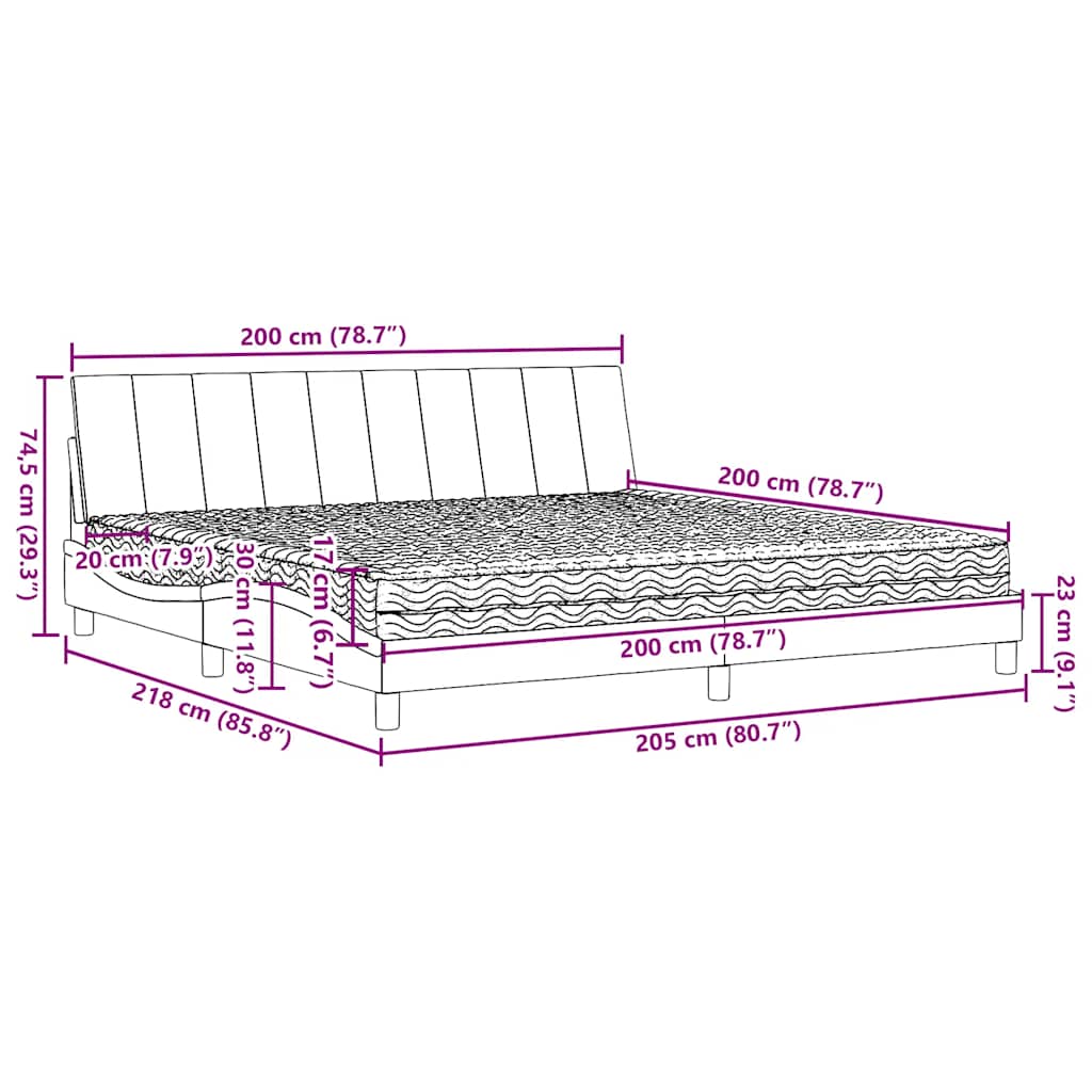 Krevet s madracem Hanko svjetlosivi 200 x 200 cm od tkanine