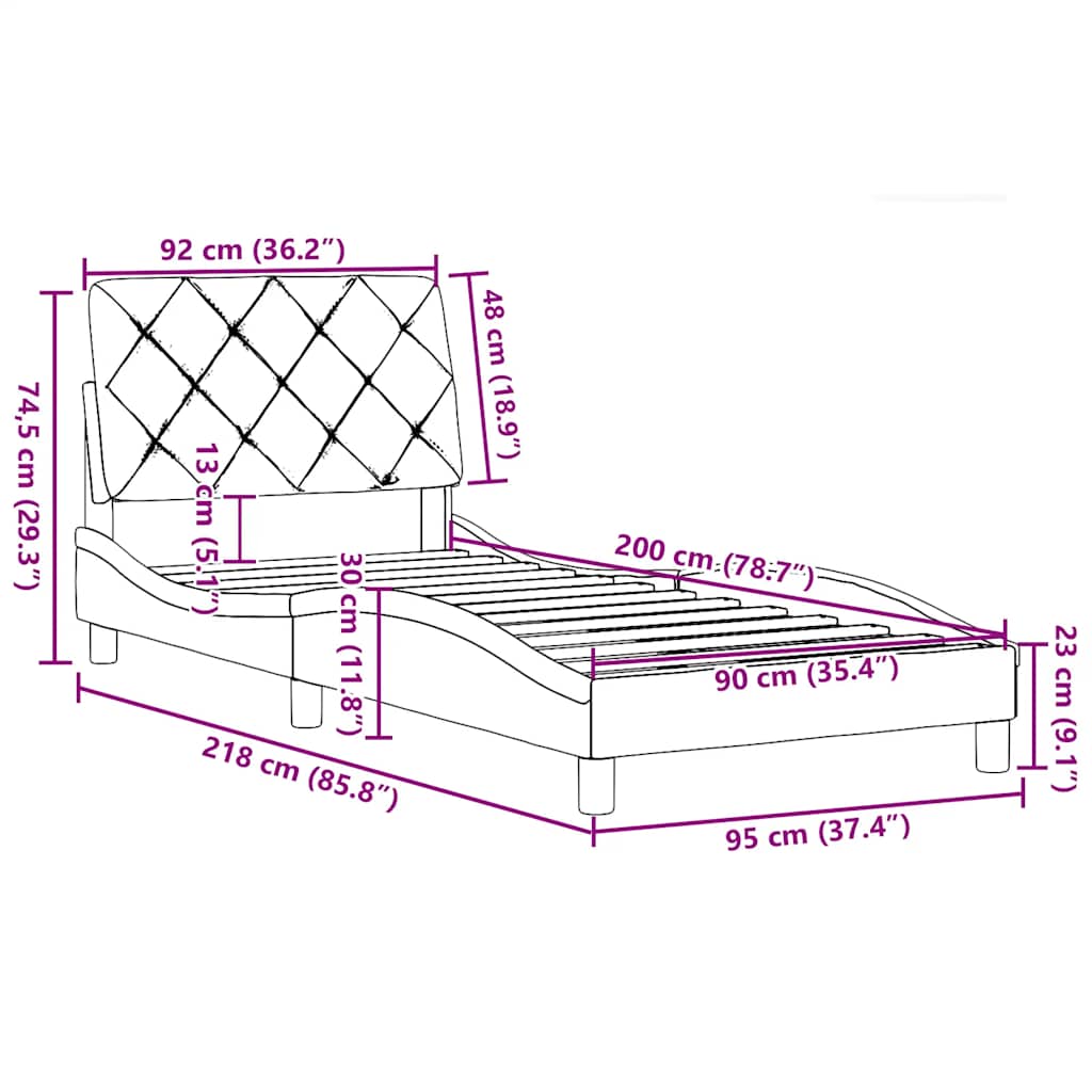 Okvir kreveta bez madraca svjetlosivi 90x200 cm od tkanine