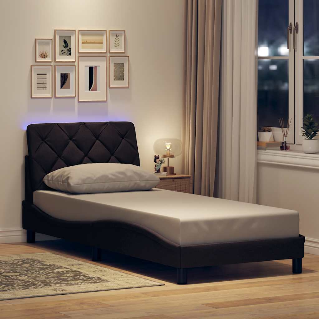 Okvir za krevet s LED rasvjetom bez madraca tamnosmeđi 90x190 cm tkanina