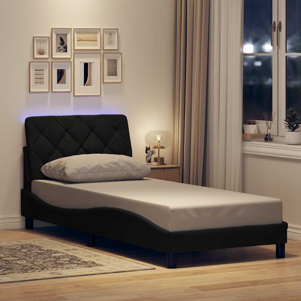 Okvir kreveta s LED-om bez madraca crni 90x200cm od tkanine