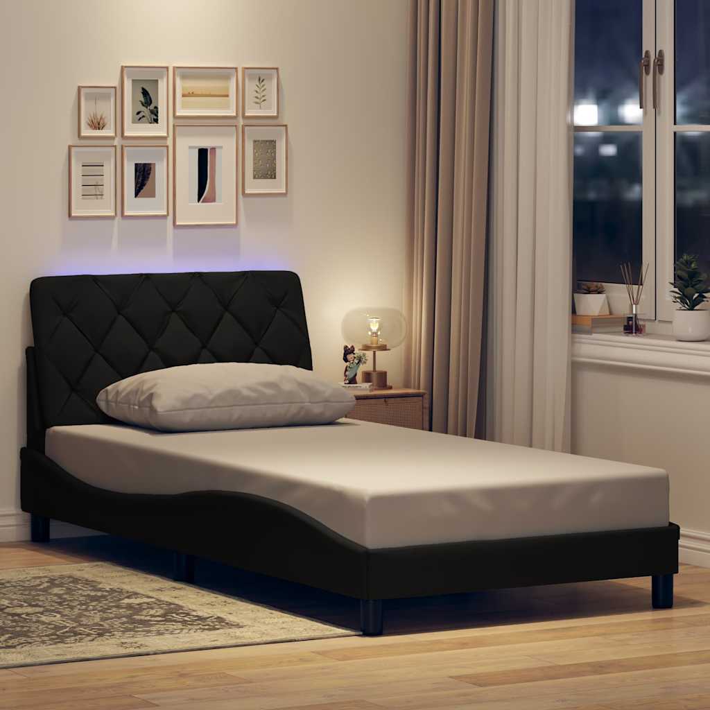 Okvir kreveta s LED-om bez madraca crni 100x200 cm od tkanine