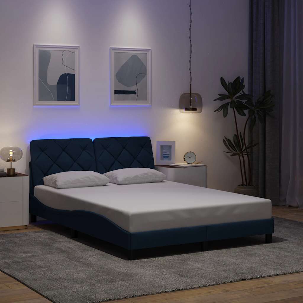 Okvir kreveta s LED-om bez madraca Plava 120x200 cm Tkanina