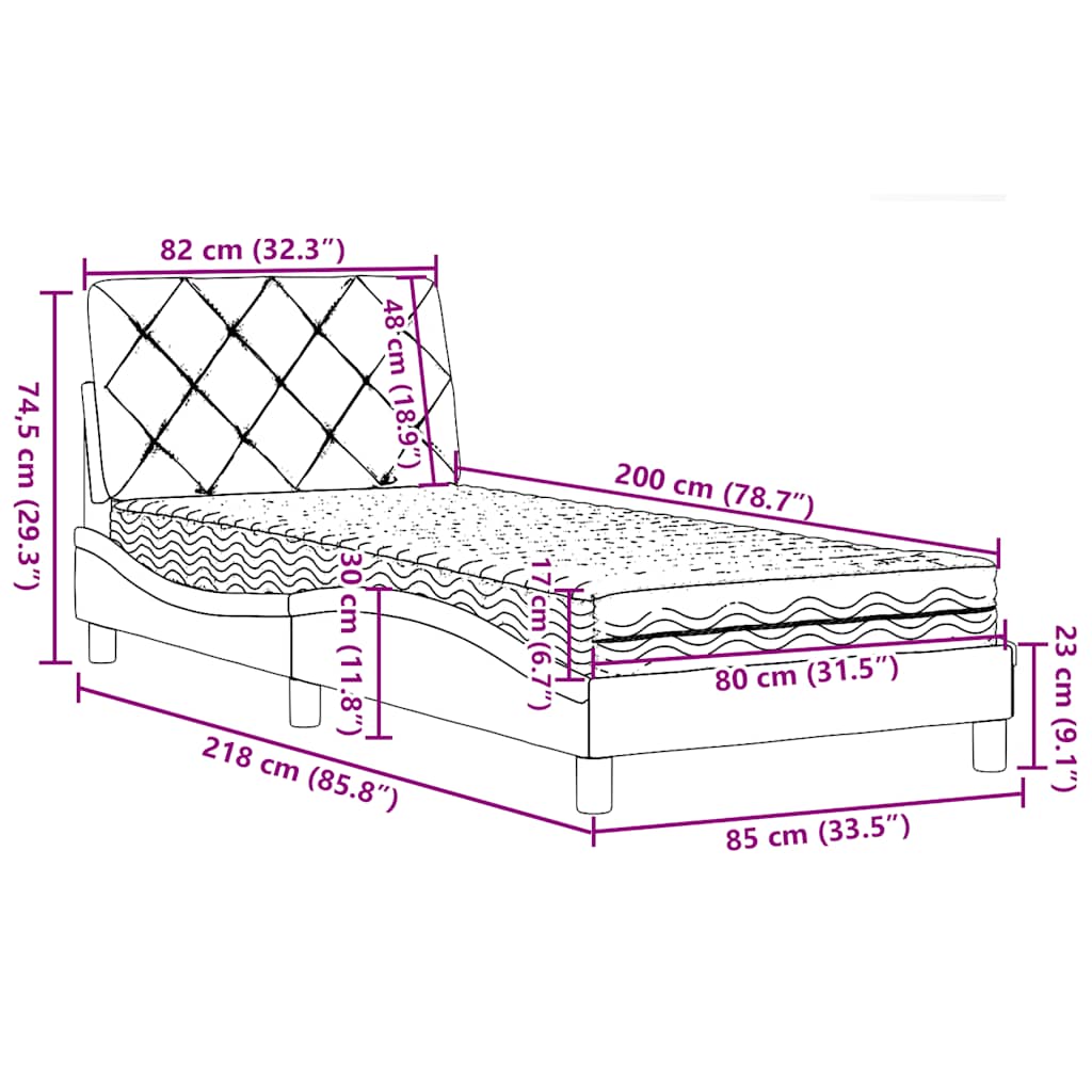 Krevet s madracem tamnosivi 80x200cm od tkanine