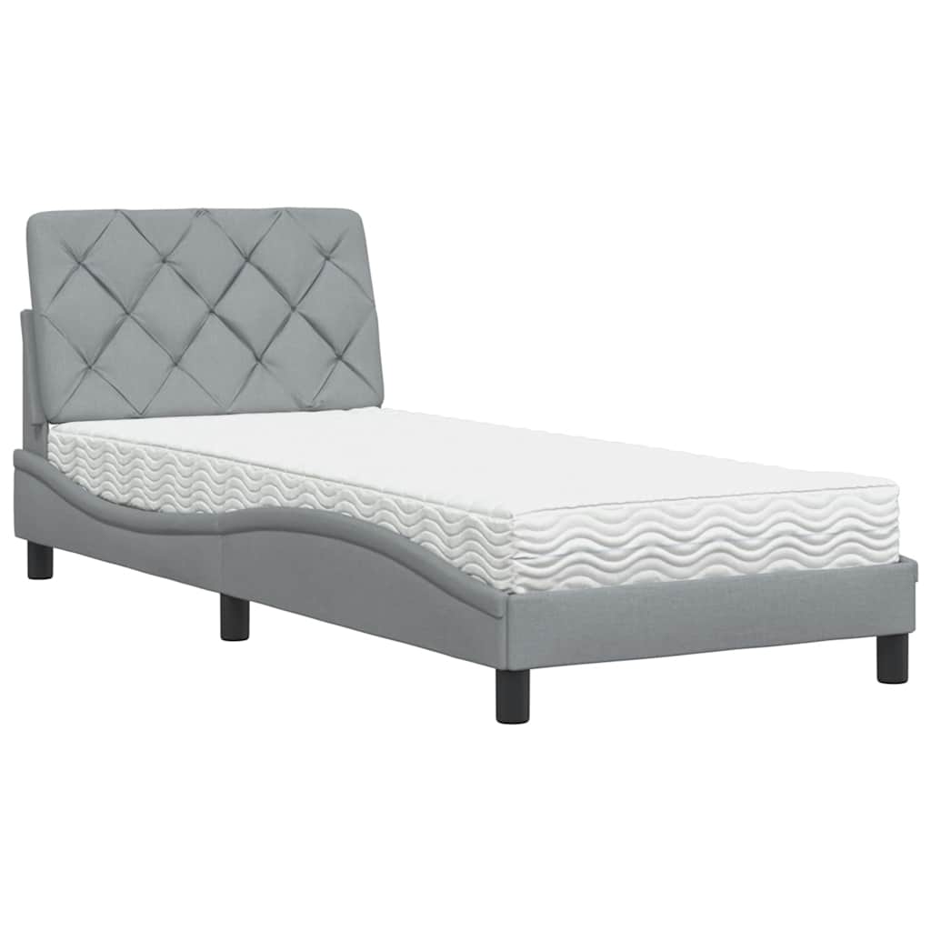 Krevet s madracem svjetlosivi 90x190 cm od tkanine