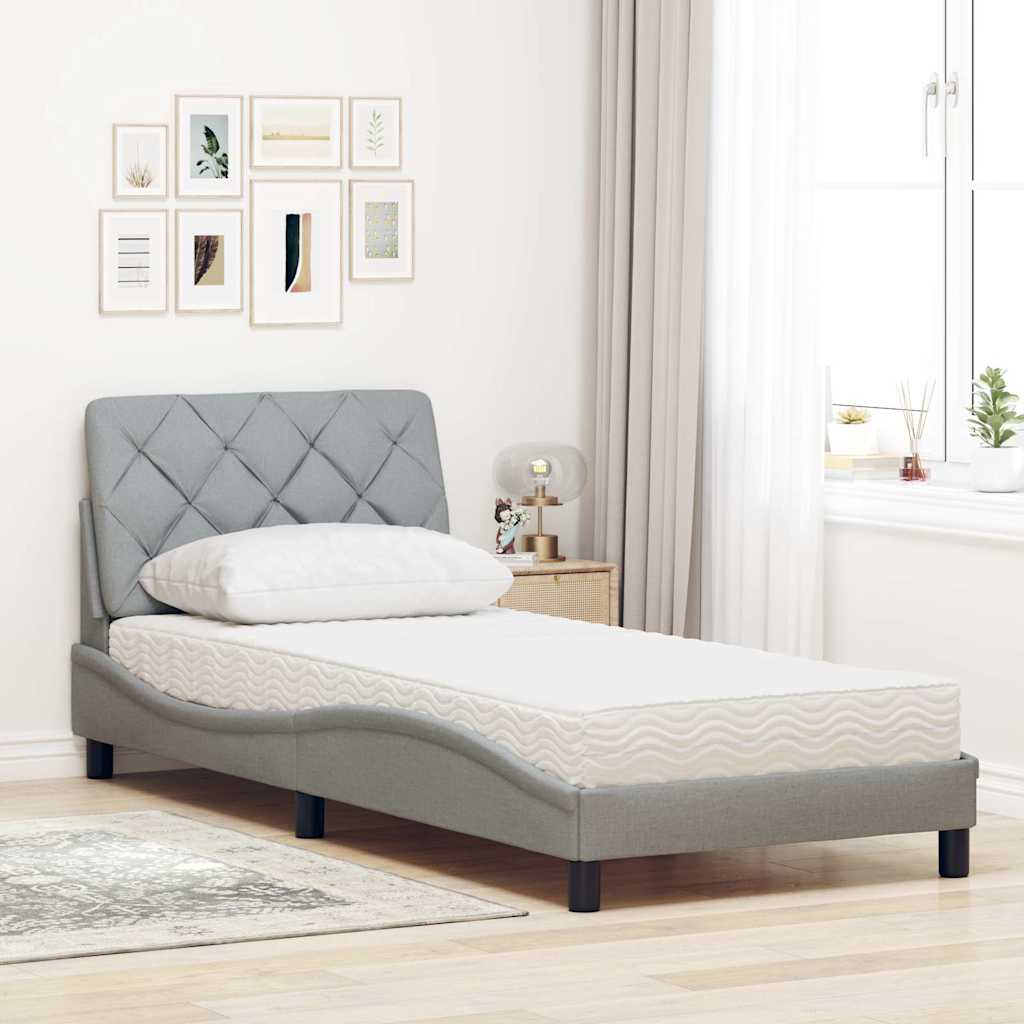 Krevet s madracem svjetlosivi 90x190 cm od tkanine