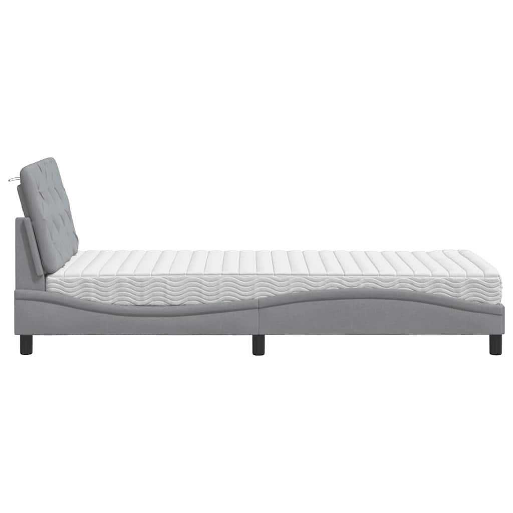 Krevet s madracem svjetlosivi 90x190 cm od tkanine