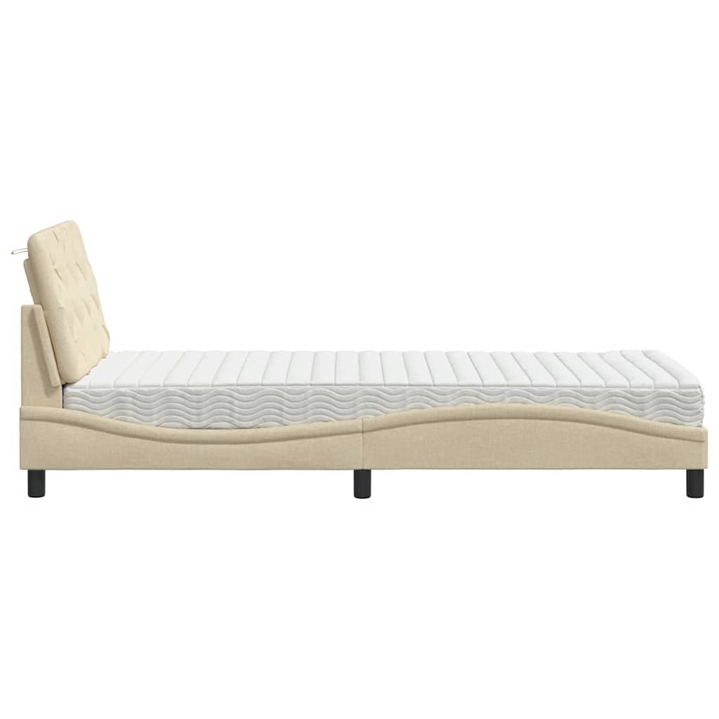 Krevet s madracem krem 90 x 190 cm od tkanine