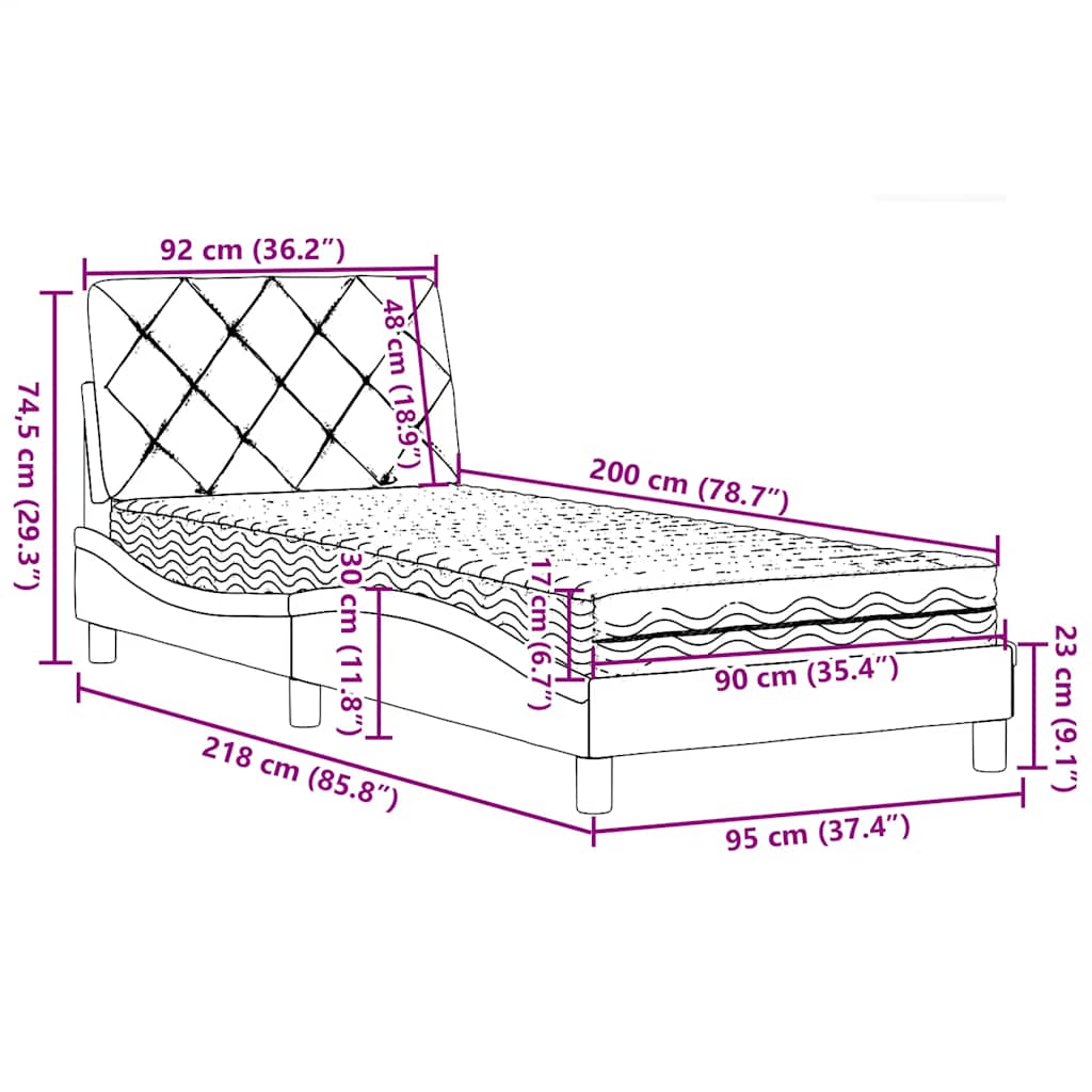Krevet s madracem crni 90x200 cm od tkanine