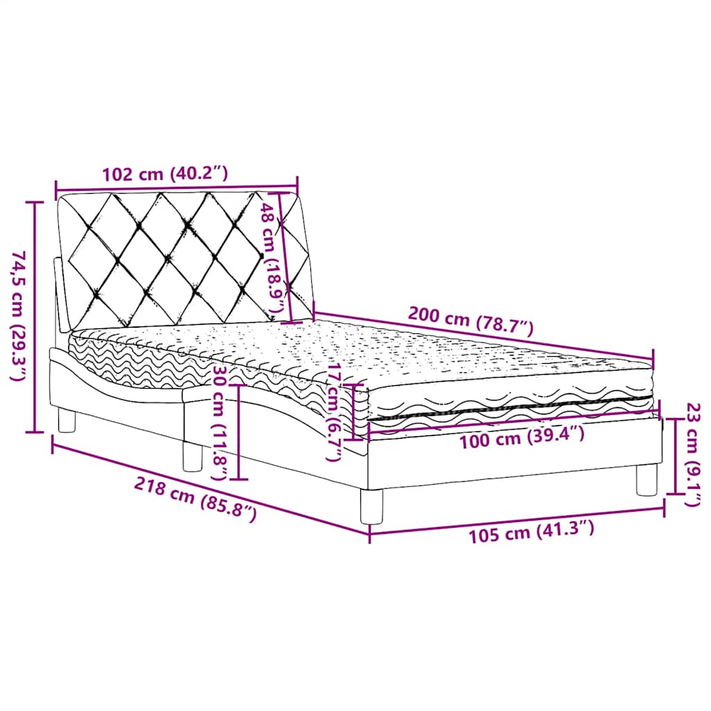Krevet s madracem svjetlosivi 100x200 cm od tkanine