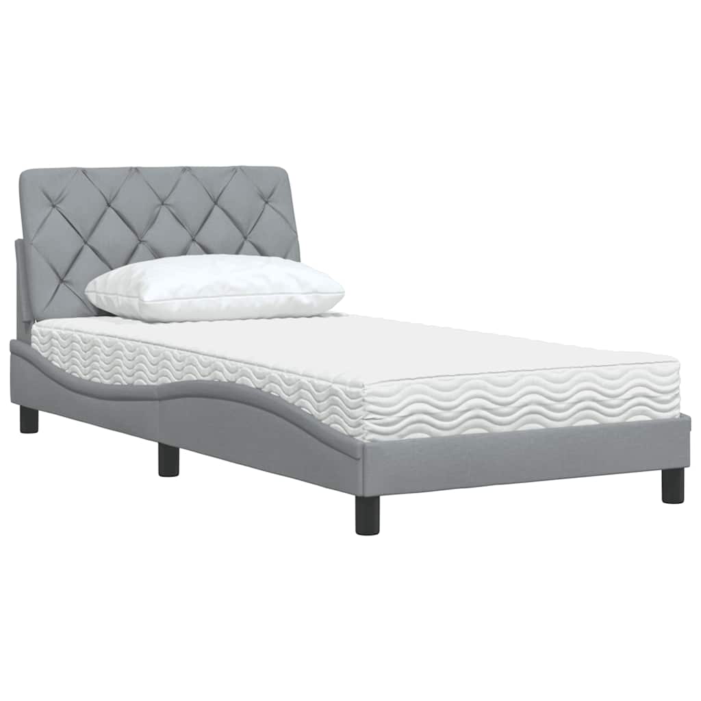Krevet s madracem svjetlosivi 100x200 cm od tkanine