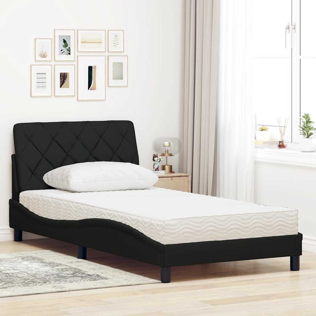 Krevet s madracem crni 100 x 200 cm od tkanine